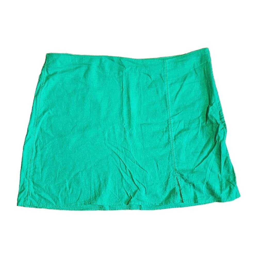 A New Day Skirt Womens Size‎ L Large Solid All Green Linen Blend Side Zip